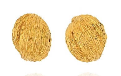 Van Cleef & Arpels 18K Yellow Gold 1970's Brushed Finish Dome Clip Earrings