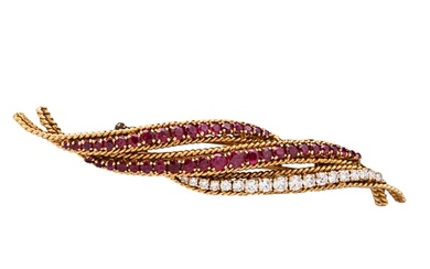 Van Cleef and Arpels Circa 1950 A ruby and diamond flame cli...