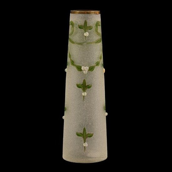 Vase, Clear Bohemian Art Glass, Decorated