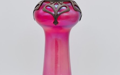 Vase - Pewter mounted art nouveau vase - Glass, Pewter