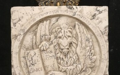 Venetian emblem - St. Mark's Lion - 30 x 30 cm - Biancone marble of Asiago - 2000-Present