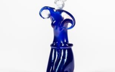 Verrerie d'Art Blue Art Glass Sculpture of a Woman