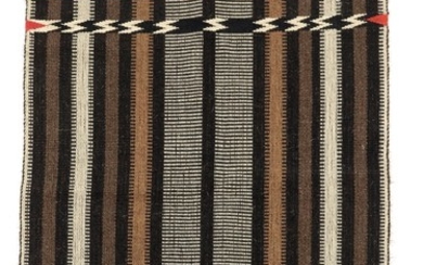 Vibeke Klint: An unique handwoven horsehair and wool tapestry, geometrical pattern with orange and pink details. 130×86 cm.