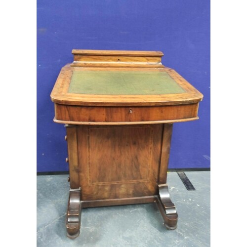 Victorian walnut inlaid Davenport desk, with a hinged statio...