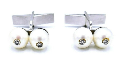 Vintage 14k White Gold Pearl Diamond Cufflinks