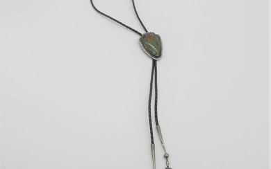 Vintage Native American Turquoise Silver Bolo Tie