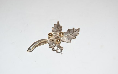 Vintage Sterling Silver & gold leaf Brooch 2 3/8"
