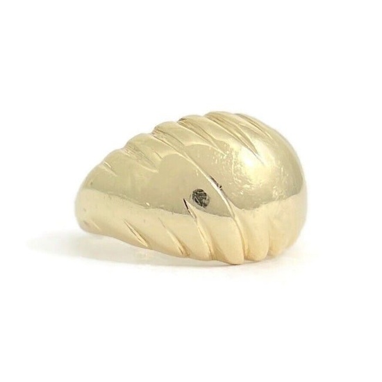 Vintage Textured Ribbed Shrimp Dome Pinky Ring 14K Yellow Gold, 4.73 Grams