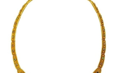 Vintage Textured Yellow Gold Gemstones Collar Necklace