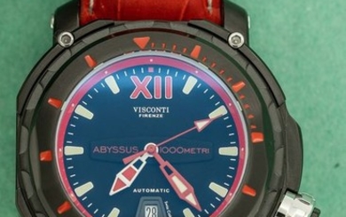 Visconti - Abyssus Full Dive 1000 Black PVD Red Tone - Croco Strap - KW51-03 - Men - NEW