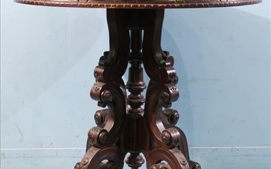Walnut Victorian oval center table with white marble