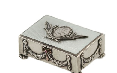 Wilhelm Wikström. Faberge silver stamp box with guilloché enamel. 1899-1908