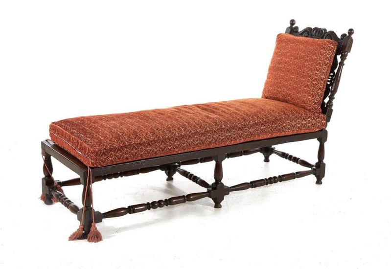William & Mary caned oak chaise longue