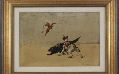 With signature Ronner, Henriette, 2 dogs and pheasant