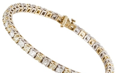 Yellow and White Diamond Line Bracelet in 18K Two-Tone Gold