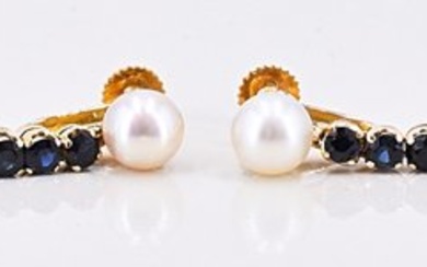 Yellow gold - Earring Natural Pearl - Sapphires