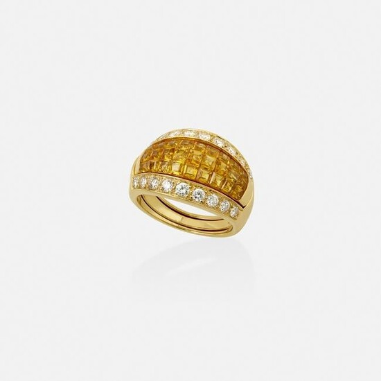 Yellow sapphire and diamond ring set