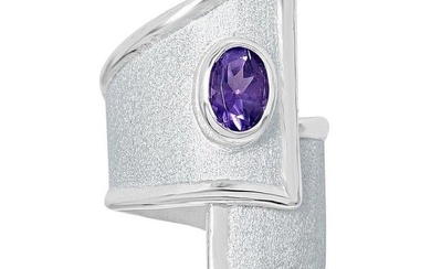 Yianni Creations Amethyst and Diamond Fine Silver Palladium Wide Band Ring