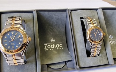 Zodiac - Sea Wolf Blue Dot -Male and Female pair - 200 m Water Resist - 506.55.47 and 508.51.41 - Men - 1990-1999