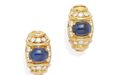 a pair of sapphire and diamond ear clips,, Fred