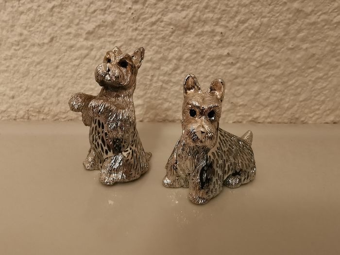 christofle - silver light couple collection of fox terrier (2) - silver plated