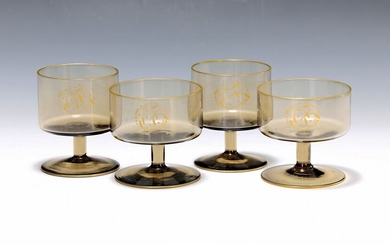 glass-Set, Daum Nancy, 1.H.20th c., grey glass, gold...