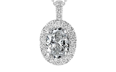ideal cut oval diamond Amazing halo pendent 0.62 carat total - 18 kt. White gold - Pendant - 0.50 ct Diamond - Diamonds