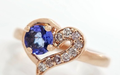 *no reserve* 0.50 ct Blue Tanzanite & 0.15 ct N.Fancy Pink Diamond Ring - 3.50 gr - 14 kt. Pink gold - Ring - 0.50 ct Tanzanite - Diamond