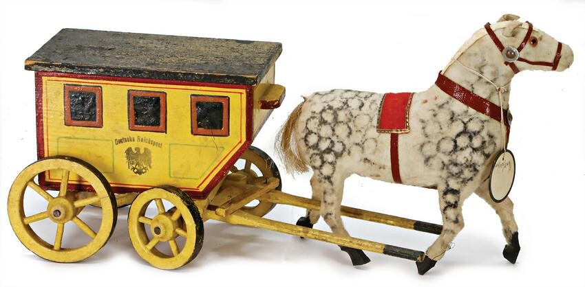 stagecoach, with draft horse, wood, colored, around