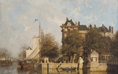 'נוף סירה' – ציור הולנדי עתיק, שמן על בד