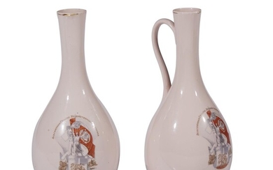 A pair of Soviet porcelain pink-decorated jugs Dmitrovsk Porcelain...