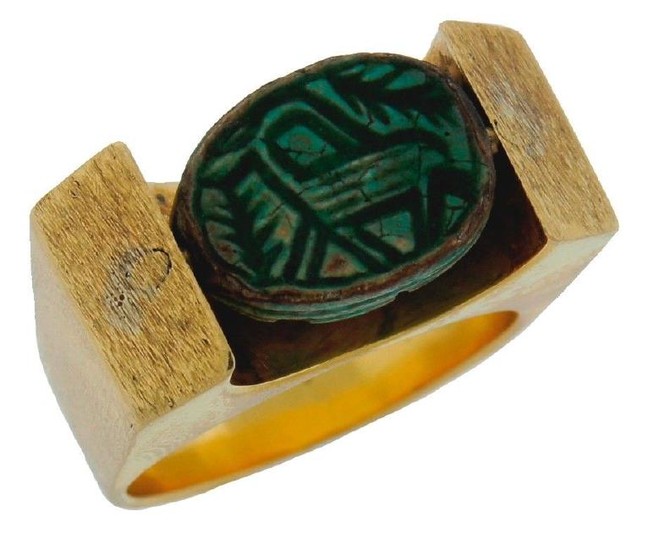Egyptian Revival SCARAB RING Turning TURQUOISE YELLOW