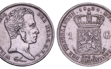 1 Gulden Willem I 1824 met streepje. Prachtig + (gepoetst).