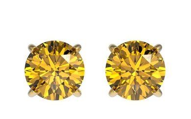 1 ctw Certified Intense Yellow Diamond Stud Earrings 10k Yellow Gold