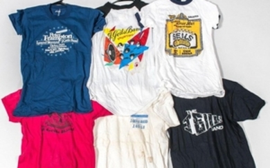 Six Vintage T-shirts, including Peter Frampton/Lynyrd Skynyrd/J. Geils Band/Dickey Betts & Great Southern/JFK STADIUM 1977, and others.