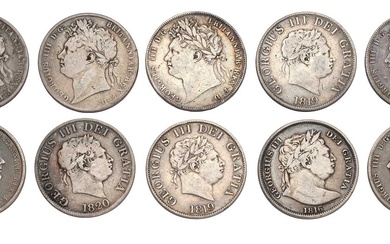 10x Regency Period Halfcrowns, comprising; George III, 1816, (2x) 1819...