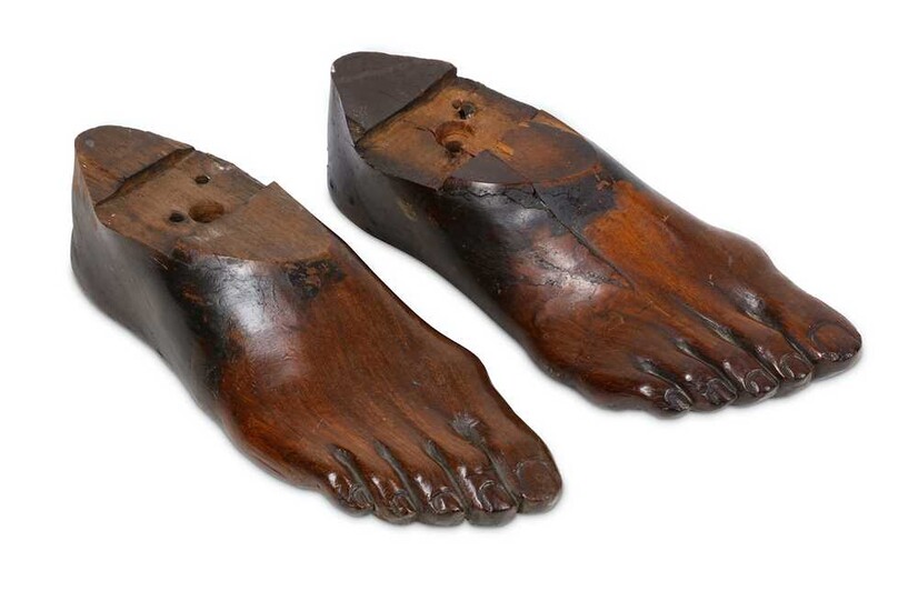 TREEN: A PAIR OF 19TH CENTURY LIFE-SIZE CARVED FRUITWOOD...