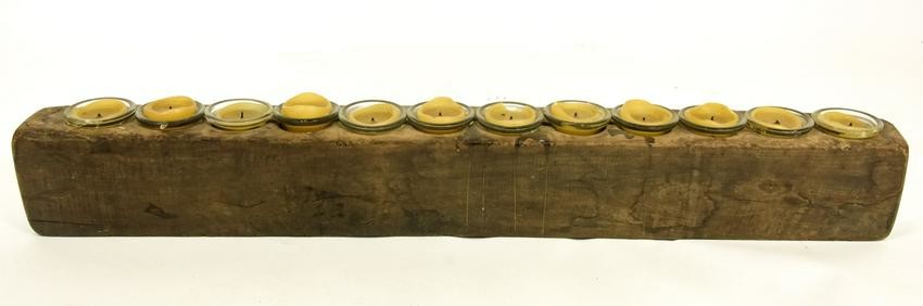 12 Candle Hand Carved Wood Log Candleholder