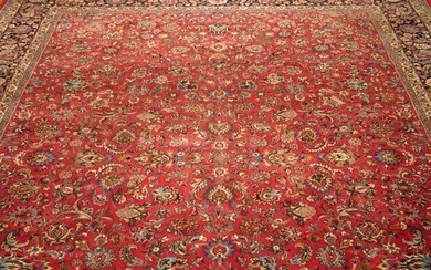 13 x 19 Red Fine Semi Antique Persian Mashad Rug