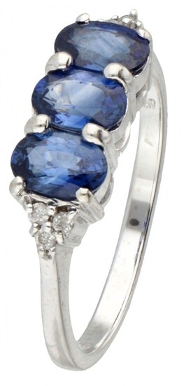 14K. White gold ring set with approx. 1.50 ct. natural sapphire and approx. 0.03 ct....