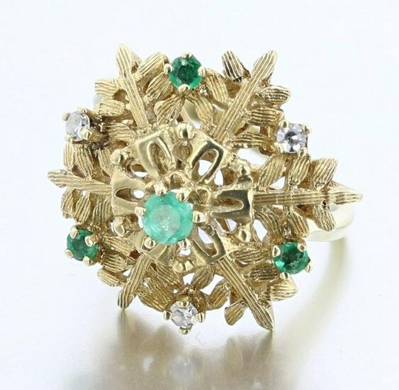 14K YG Emerald and Diamond Snowflake Ring