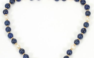 14KT GOLD, LAPIS & PEARL NECKLACE