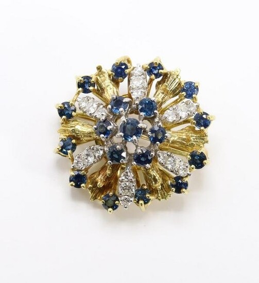 14KY Gold Sapphire and Diamond Brooch Pin