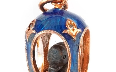 14ct gold and guilloche enamel pendant in the form of an ele...