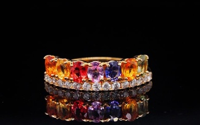 1.50ctw Multi-Color Sapphire, 0.25ctw Diamond and 18K Ring