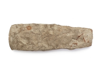 A thinbutted Danish Neolithic flintaxe in coarse Danien flint c 27,5 cm long found by Esberg in Jytland.