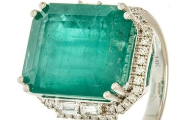 15.94CT Natural Emerald, Diamond & 14KT White Gold Ring, Size: 6.75, 8.25G