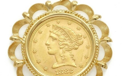 1882 Liberty Head $5 Coin, 14k Pendant