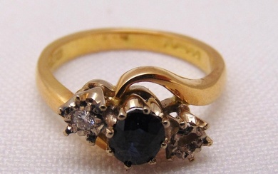 18ct yellow gold, sapphire and diamond ring (one diamond mis...