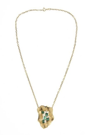 18kt yellow gold, diamond and emerald necklace